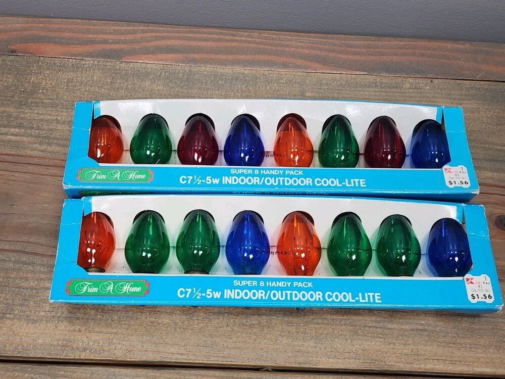 Lot Of 2 Vtg 8 Pk C7 1/2 Cool-Lite Indoor/Outdoor Bulbs Kmart Multicolor